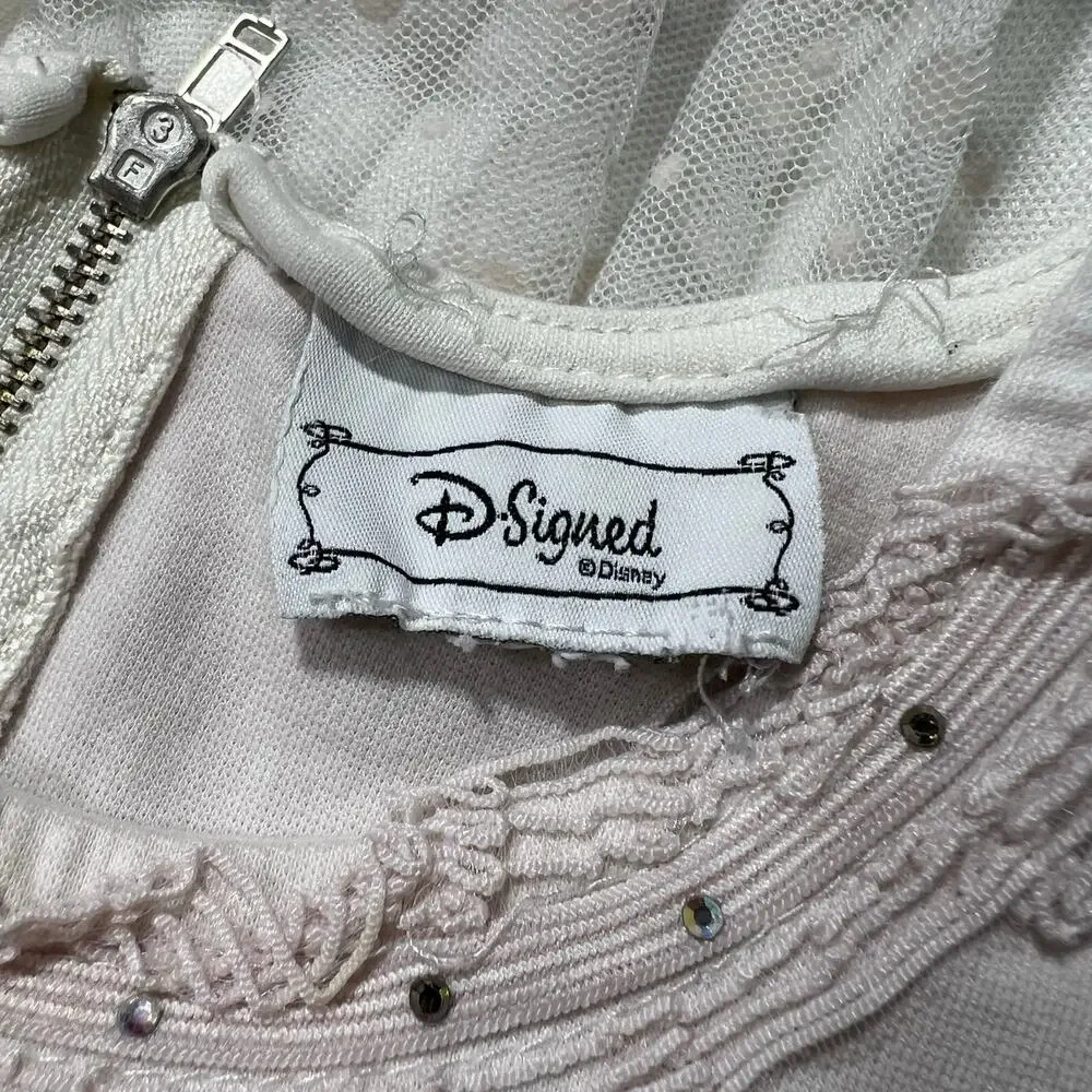 D Signed by Disney Girls Party Dress Polka Dot Layered Tulle Blush Pink Cream